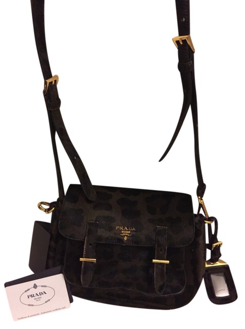Prada BrownBlack Calfskin Cross Body Bag