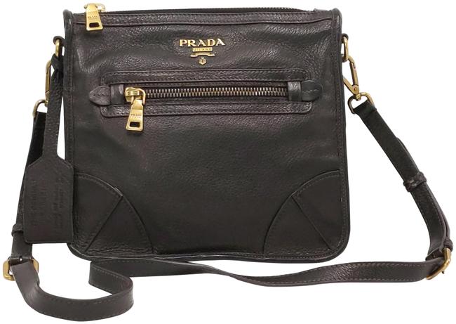 Prada Bt0800 Deerskin Cervo Black Leather Cross Body Bag