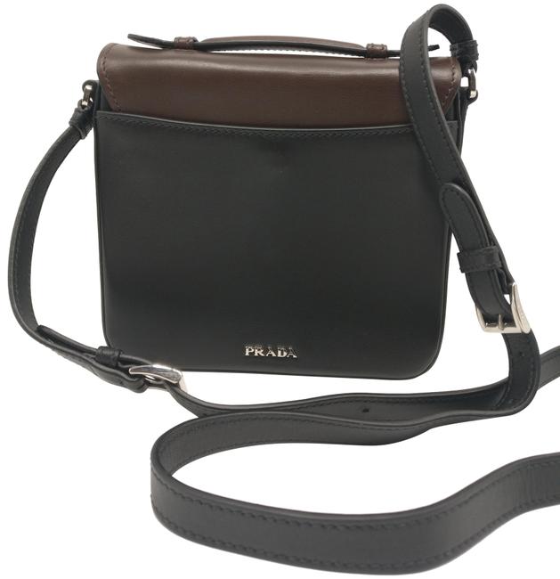 Prada Bt1016 Calf Brown Black Leather Cross Body Bag