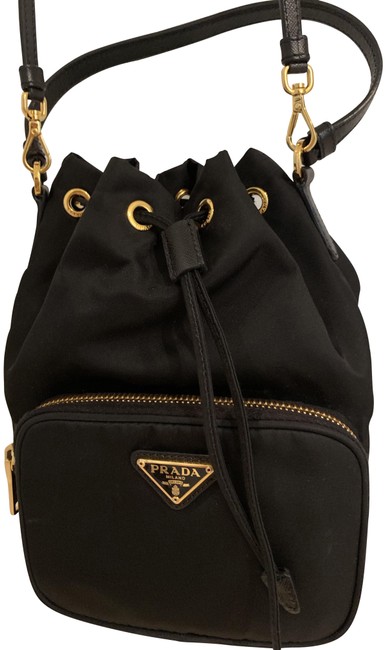 Prada Bucket Tessuto Small Black Nylon and Saffiano Leather Cross Body Bag