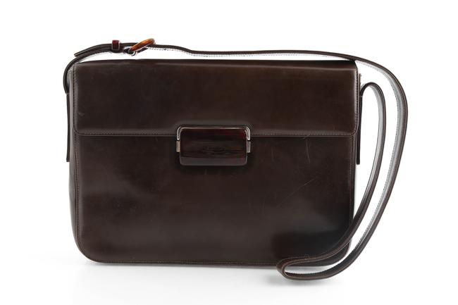 Prada Buckle Brown Leather Cross Body Bag