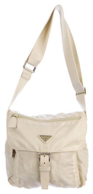 Prada Buckle Cream Tessuto Cross Body Bag