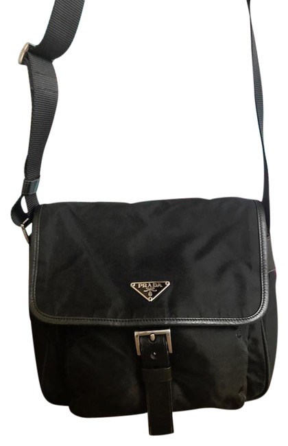 Prada Buckle Front Black Nylon Cross Body Bag