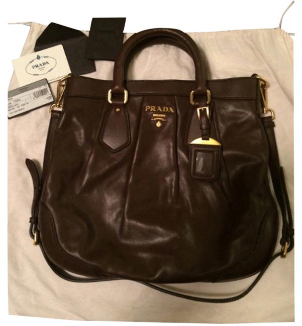 Prada Caffe Vitello Tote Dark Brown Cross Body Bag