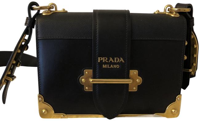 Prada Cahier Black Leather Cross Body Bag