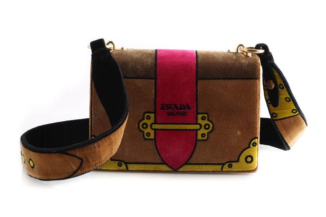 Prada Cahier Brown Velvet Cross Body Bag