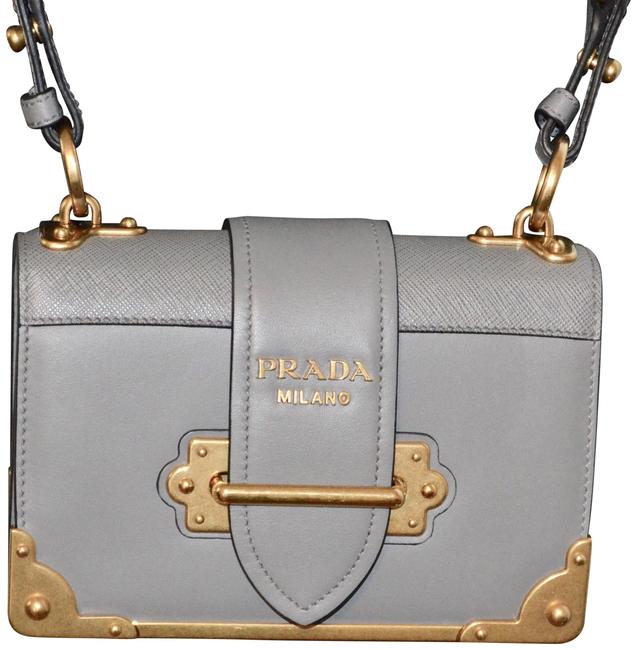 Prada Cahier Buckle Saffiano Shoulder Handbag Grey Leather Cross Body Bag