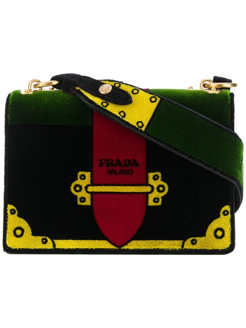 Prada Shoulder Cahier Cartoon Black Velvet Cross Body Bag
