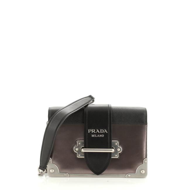 Prada Cahier Chain City Calf Small Black Metallic Leather Cross Body Bag