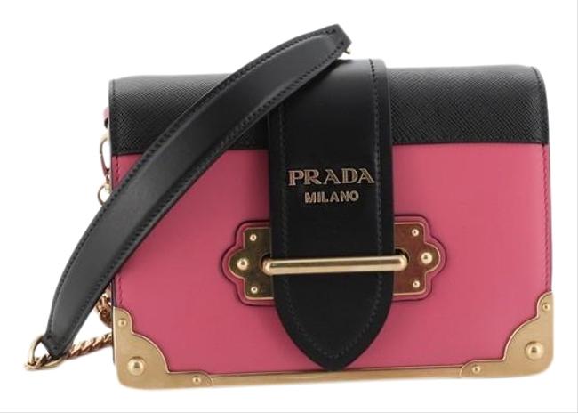Prada Cahier Chain City Calf Small Black Pink Leather Cross Body Bag