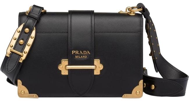 Prada Cahier Large Black Calfskin Leather Cross Body Bag