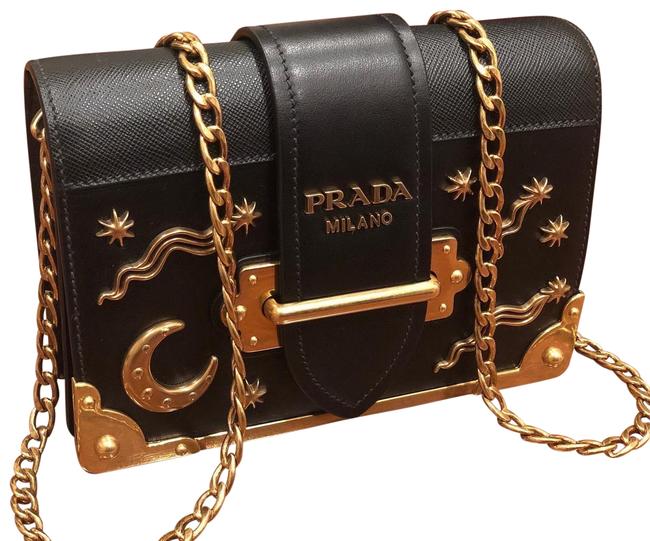 Prada Cahier Moon and Stars Black Leather Cross Body Bag