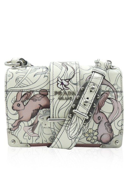 Prada Cahier X James Jean Bunny Ltd White Multi color Leather Cross Body Bag