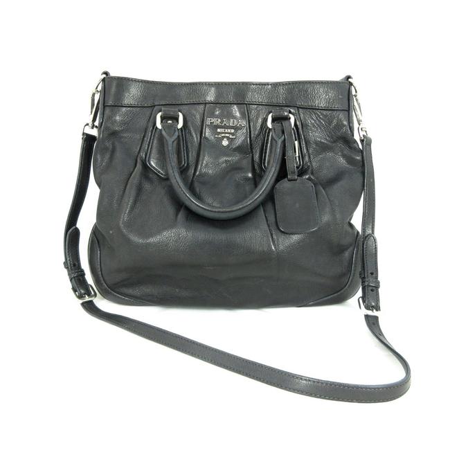 Prada Calf Pleated Purse Black Calfskin Leather Cross Body Bag