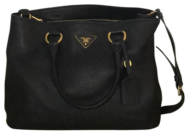 Prada Calkskin Tote Black Leather Cross Body Bag