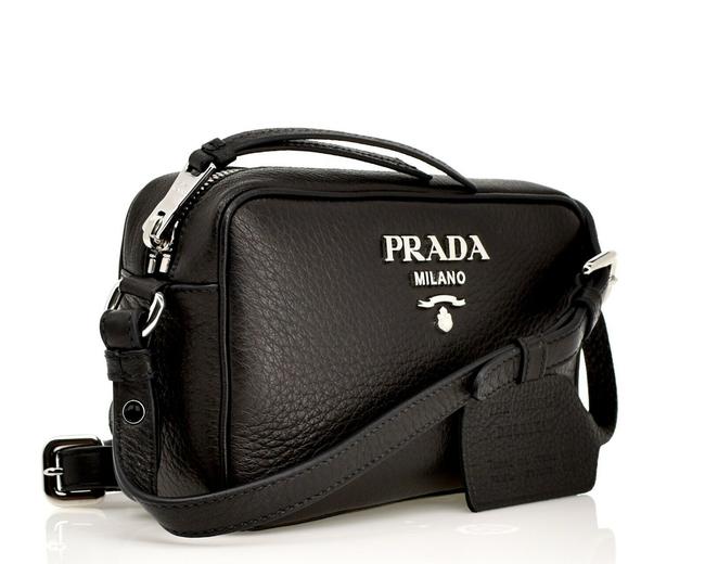 Prada Camera Black Deerskin Leather Cross Body Bag