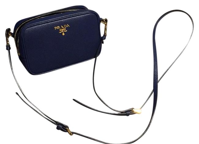 Prada Camera Blue Saffiano Leather Cross Body Bag