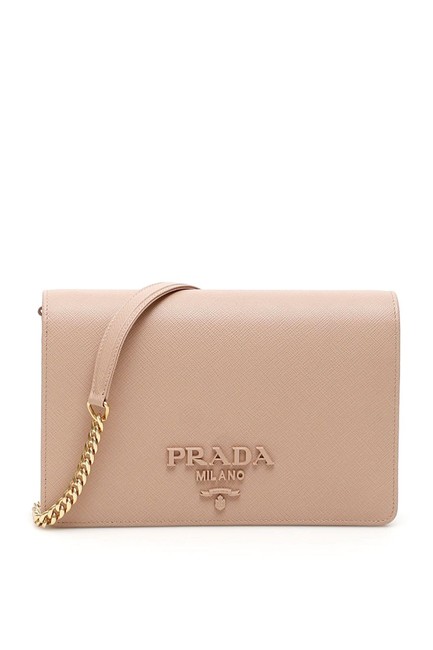 Prada Wallet on Chain Cr Beige Leather Cross Body Bag