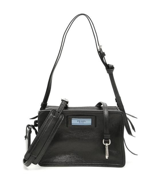 Prada Camera Etiquette Sn Logo Black Leather Cross Body Bag