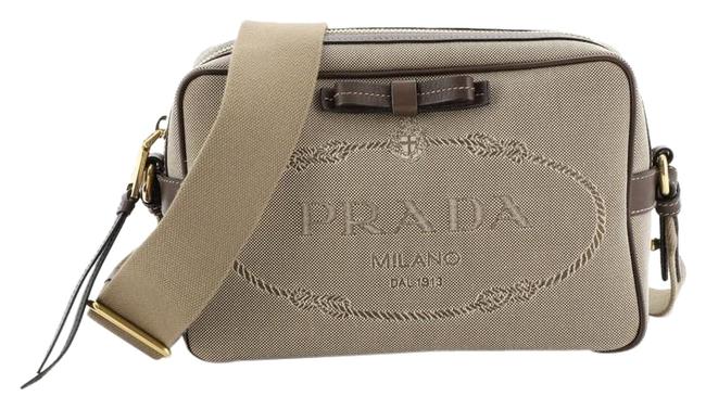 Prada Camera Logo Small Brown Canvas Cross Body Bag