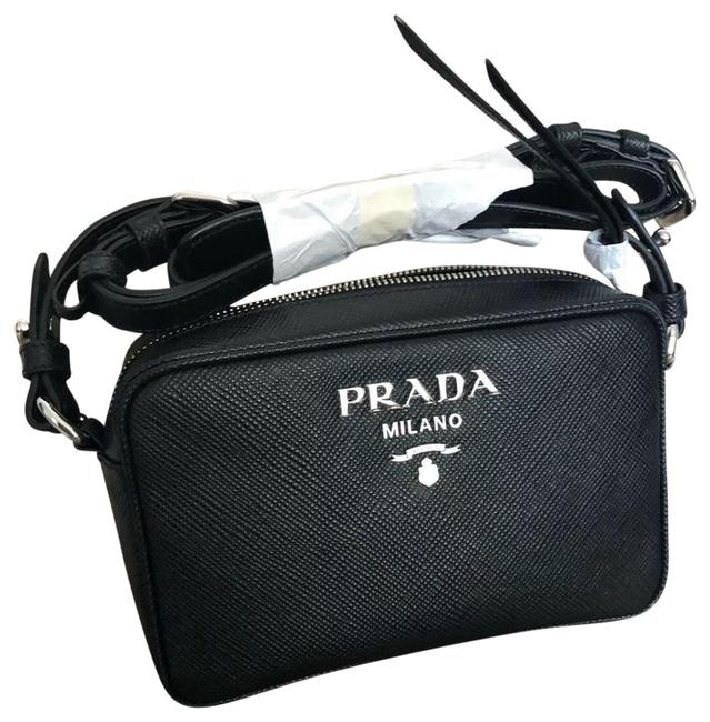 Prada Camera Saffiano Black Leather Cross Body Bag