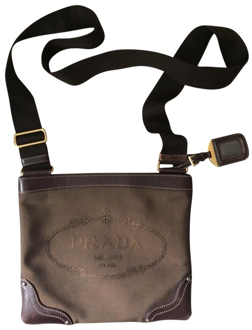 Prada Canapa Logo Fabric Dark Brown Canvas and Leather Cross Body Bag