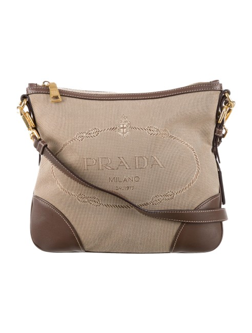 Prada Canvas Leather Logo Brown Cross Body Bag