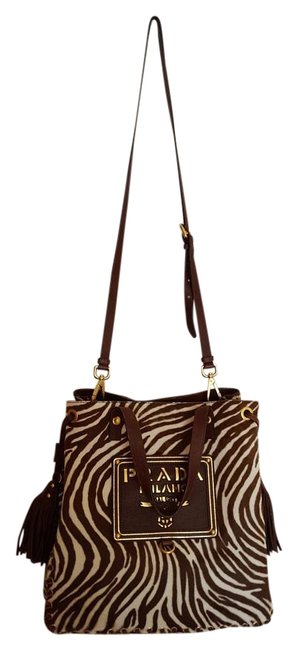 Prada Cavallino St.ze White  Brown Calf Hair Cross Body Bag