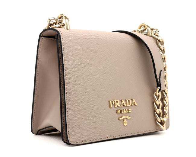 Prada Pattina Chain Beige Saffiano Leather Cross Body Bag