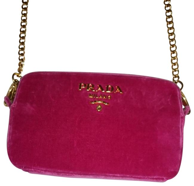 Prada Camera Chain Fuchsia Velvet Cross Body Bag