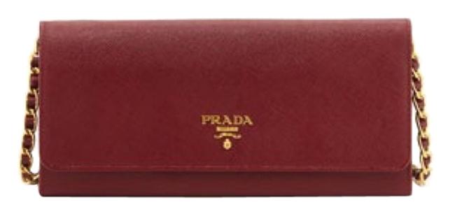 Prada Clutch Chain Wine Saffiano Leather Cross Body Bag