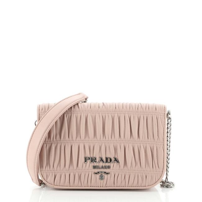 Prada Chain Flap Nappa Gaufre Small Pink Leather Cross Body Bag
