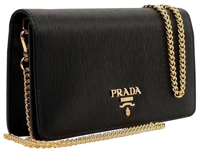 Prada Messenger Chain Black Leather Cross Body Bag