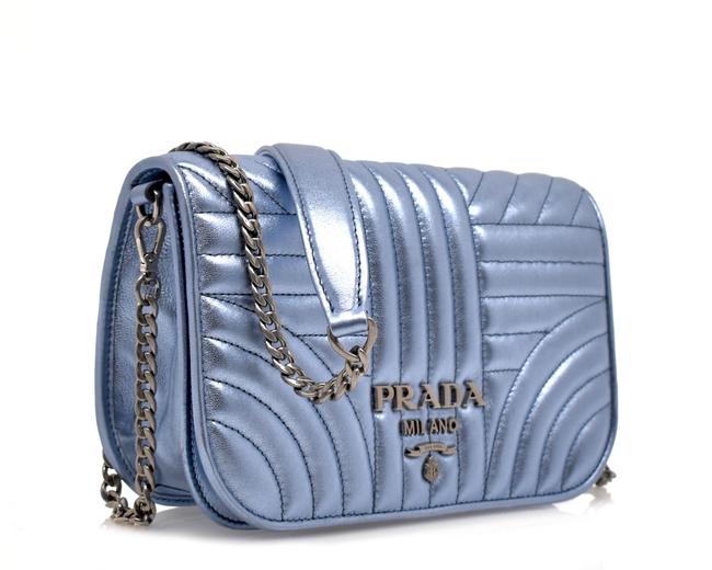 Prada Chain Quilted Metallic Blue Nappa Leather Cross Body Bag