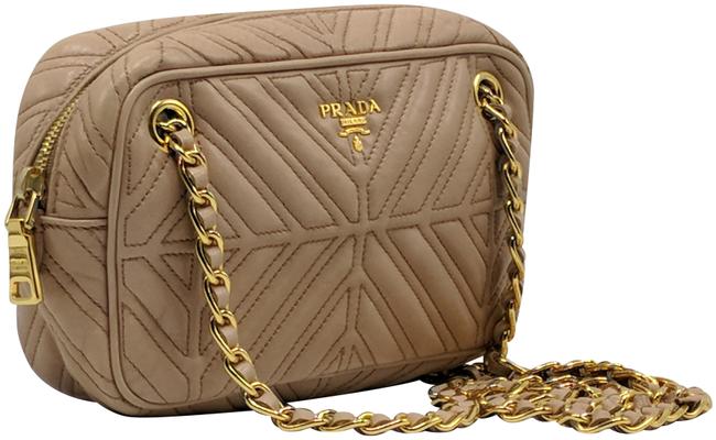 Prada Chain Shoulder Beige Lambskin Leather Cross Body Bag