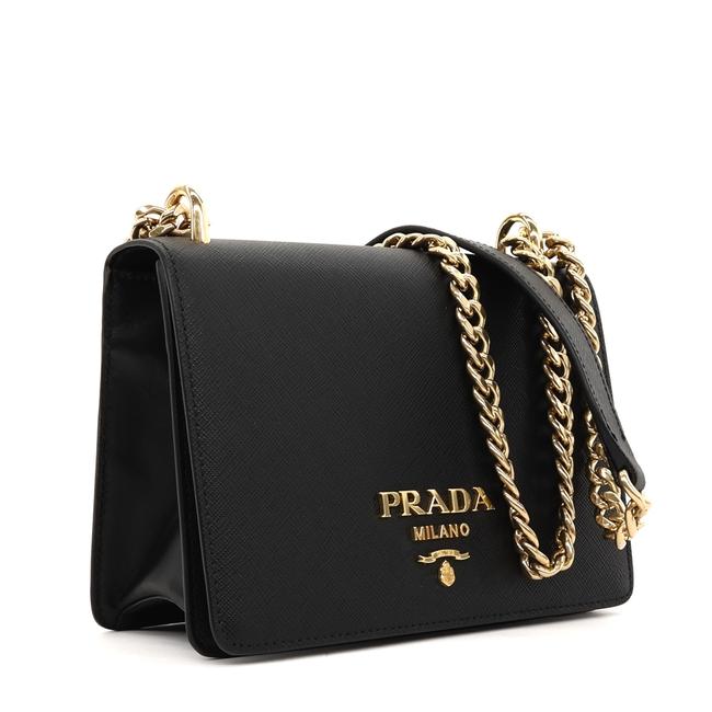 Prada Pattina Shoulder Chain Black Saffiano Leather Cross Body Bag