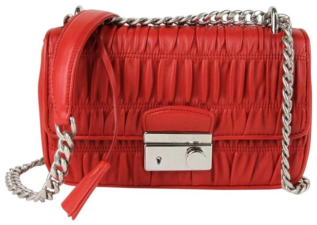Prada Chain W Gathered Padlock WFront Lock 1bd139 Red Leather Cross Body Bag