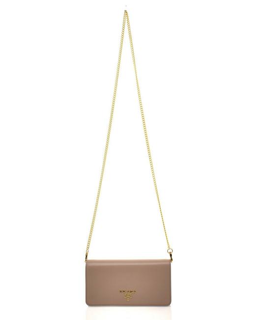 Prada Chain Wallet Beige Leather Cross Body Bag