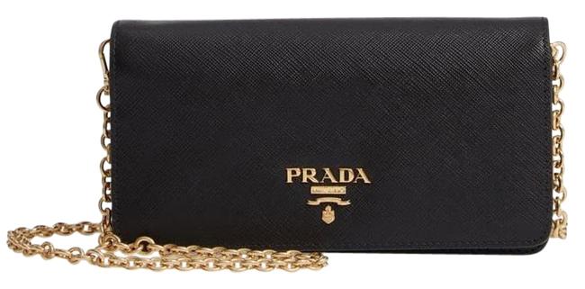 Prada Chain Wallet Black Leather Cross Body Bag