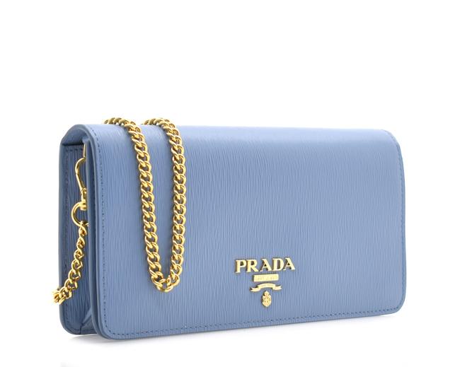 Prada Chain Wallet Blue Leather Cross Body Bag
