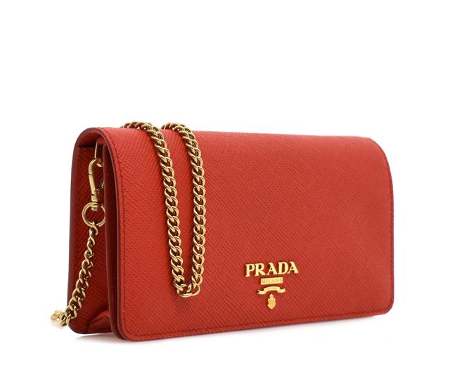 Prada Chain Wallet Red Leather Cross Body Bag