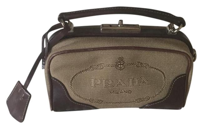 Prada Clutch Clutch. Cassette. Brown and Beige Leather Fabric Cross Body Bag