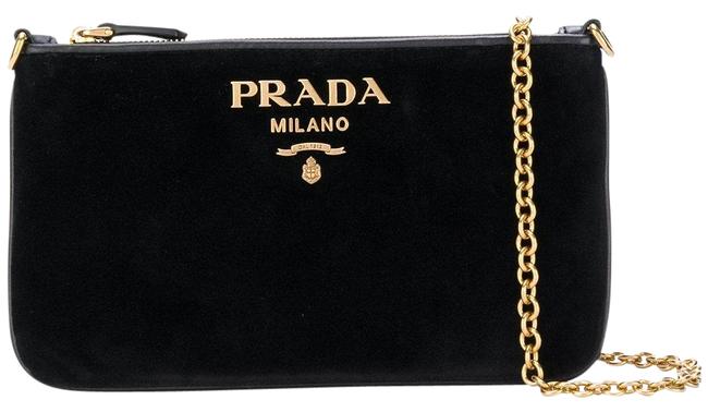 Prada Chain Clutch Black Velvet Cross Body Bag
