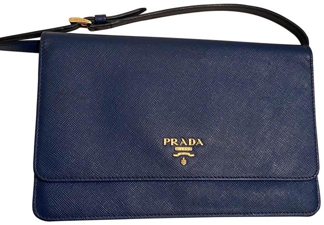 Prada Clutch Convertible Woc Blue Saffiano Leather Cross Body Bag