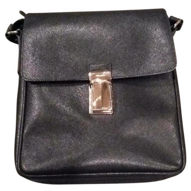 Prada Coated CanvasLeather Black Cross Body Bag