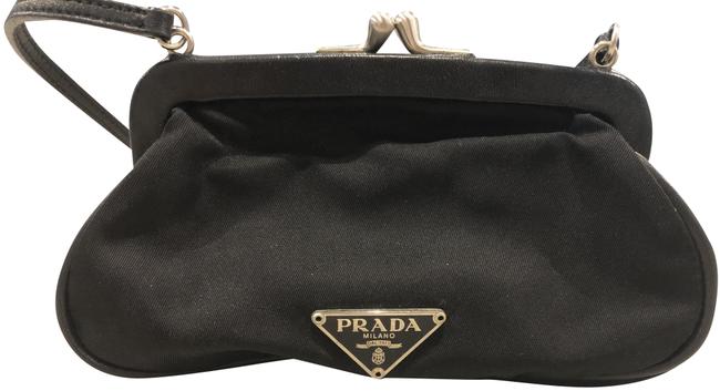 Prada Coin Purse Black Leather  Nylon Cross Body Bag