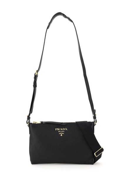 Prada Cr Logo Black Leather Cross Body Bag