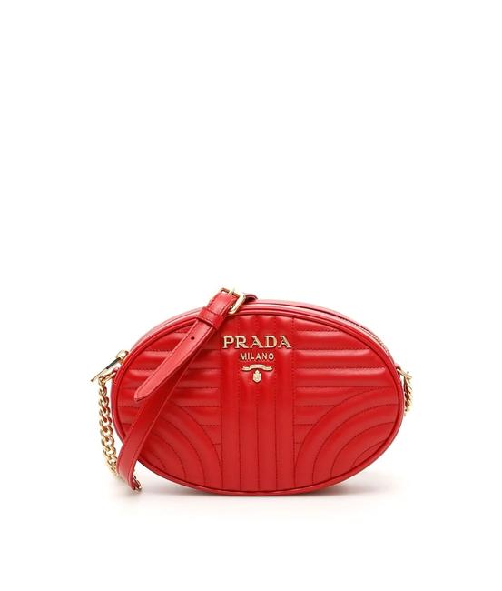 Prada Cr New Oval Diagramme Red Leather Cross Body Bag