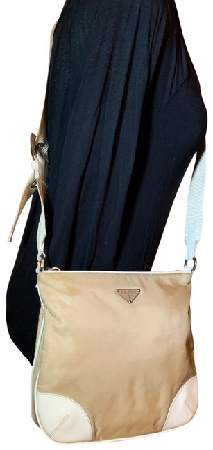 Prada Cream Nylon and Leather Cross Body Bag