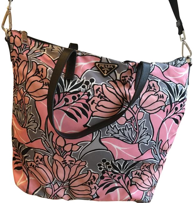 Prada Crossbody Tote PrintPink Nylon Cross Body Bag